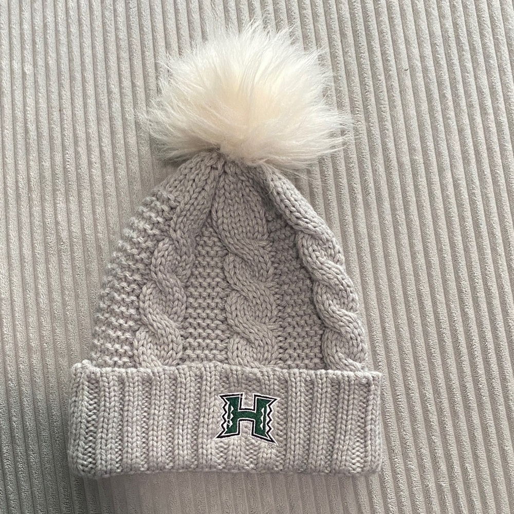 Cozy Gray Cable Knit Beanie with Pom-Pom